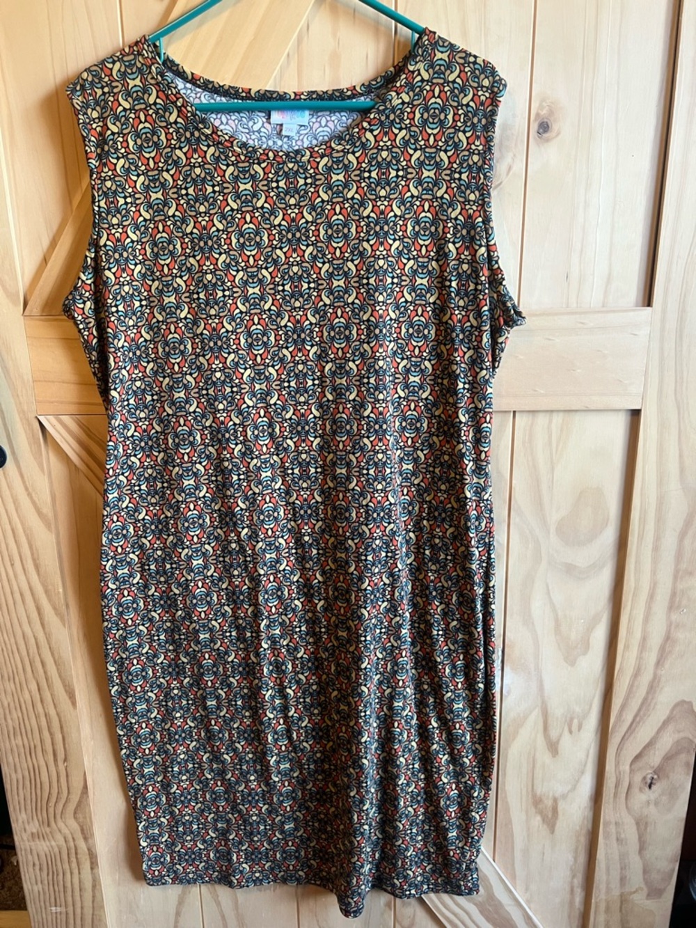 LuLaRoe Dani Sleeveless Retro Patterned Midi Shift Dress Size 2XL Summer Spring